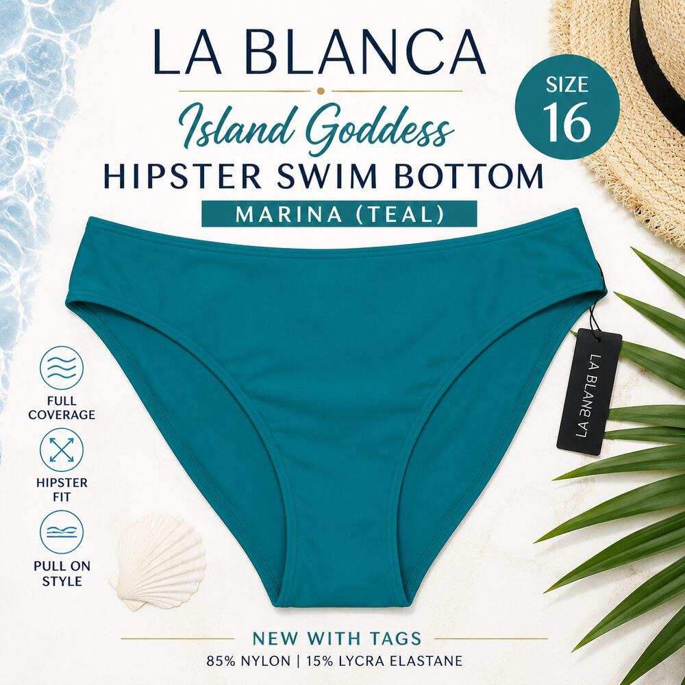 La Blanca Island Goddess Hipster Swim Bottom Marina Teal 16 NWT Resort Cruise